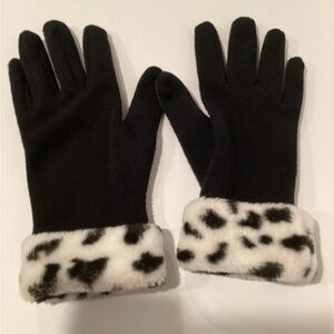 Ladies Faux Fur Trimmed Black Stretch Gloves One size